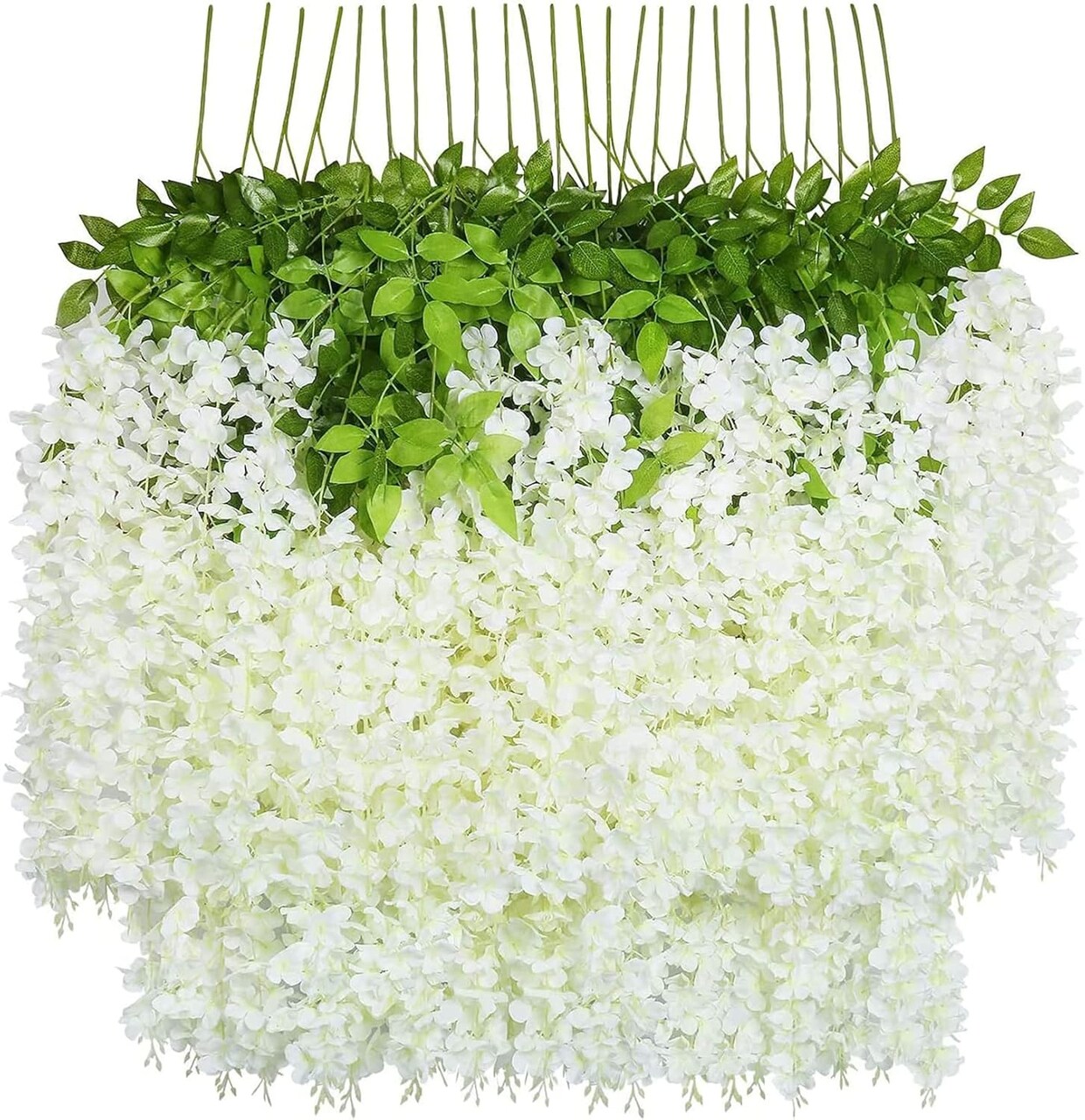 24 Pack Artificial Wisteria Garland – 86.4FT Total, White Silk Hanging Vines for Home, Party & Wedding Decoration